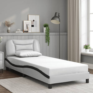 Bed Frame without Mattress "Hvar" White and Black 80x200 cm Faux Leather