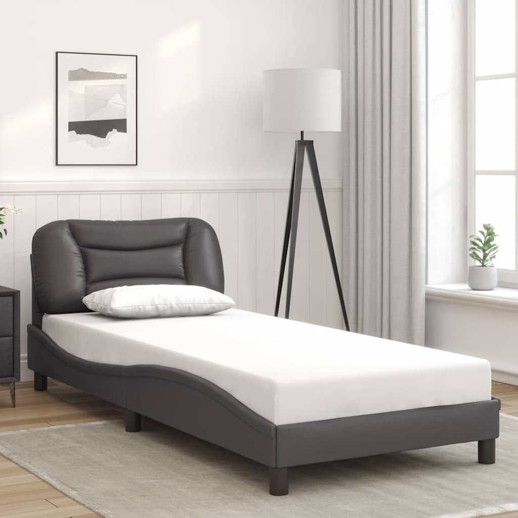 Bed Frame without Mattress "Hvar" Grey 90x190 cm Faux Leather