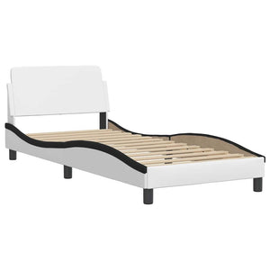 Bed Frame without Mattress "Hvar" White and Black 90x190 cm Faux Leather
