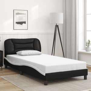 Bed Frame without Mattress "Hvar" Black and White 100x200 cm Faux Leather