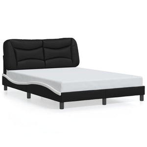 Bed Frame without Mattress "Hvar" Black and White 140x200 cm Faux Leather