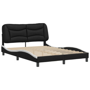 Bed Frame without Mattress "Hvar" Black and White 140x200 cm Faux Leather