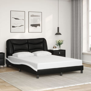 Bed Frame without Mattress "Hvar" Black and White 140x200 cm Faux Leather