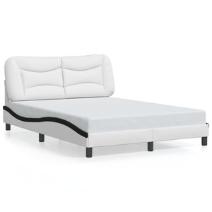 Bed Frame without Mattress "Hvar" White and Black 140x200 cm Faux Leather