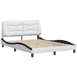 Bed Frame without Mattress "Hvar" White and Black 140x200 cm Faux Leather