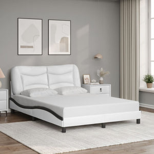 Bed Frame without Mattress "Hvar" White and Black 140x200 cm Faux Leather