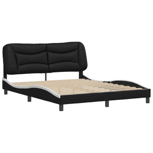 Bed Frame without Mattress "Hvar" Black and White 160x200 cm Faux Leather