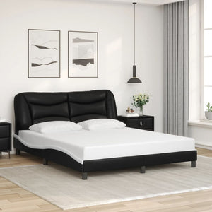 Bed Frame without Mattress "Hvar" Black and White 160x200 cm Faux Leather
