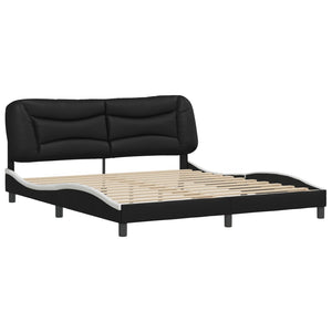 Bed Frame without Mattress "Hvar" Black and White 180x200 cm Faux Leather
