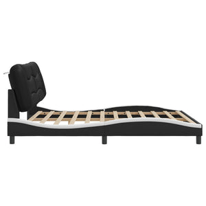 Bed Frame without Mattress "Hvar" Black and White 180x200 cm Faux Leather