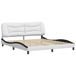 Bed Frame without Mattress "Hvar" White and Black 180x200 cm Faux Leather