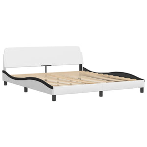 Bed Frame without Mattress "Hvar" White and Black 180x200 cm Faux Leather
