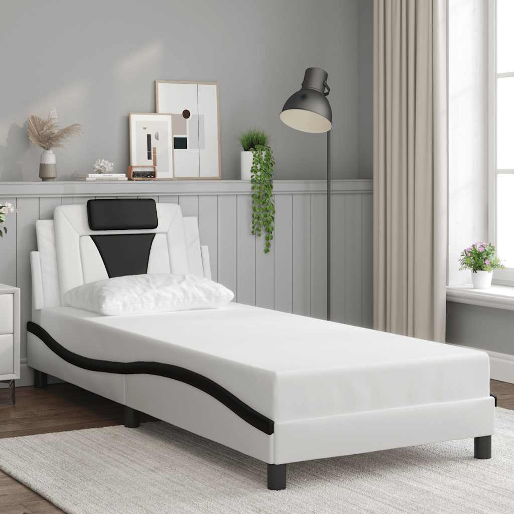 Bed Frame "Viana" without Mattress White and Black 90x200 cm Faux Leather