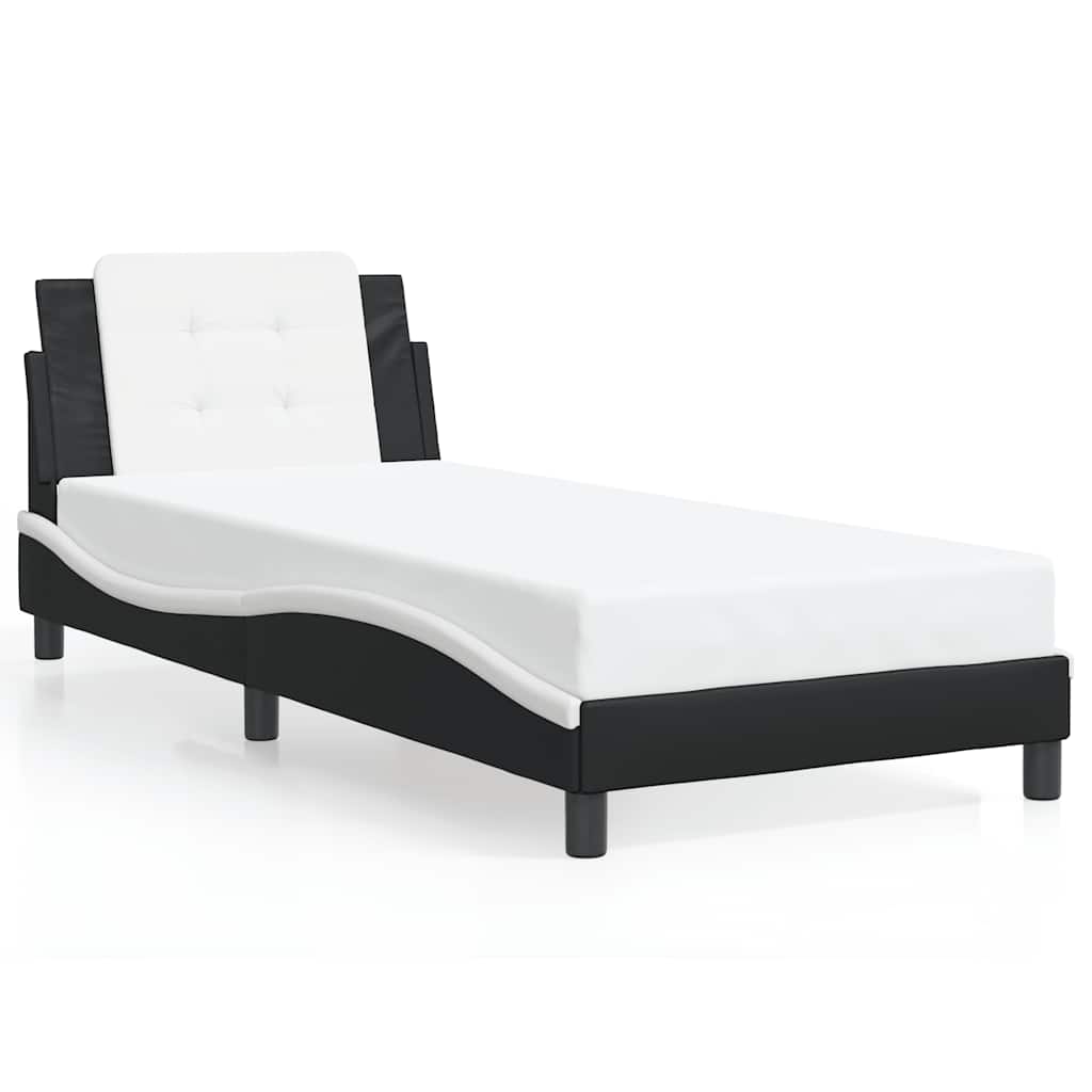 Bed Frame without Mattress "Zadar" Black and White 100x200 cm Faux Leather
