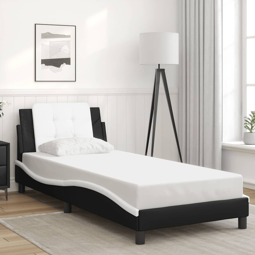 Bed Frame without Mattress "Zadar" Black and White 100x200 cm Faux Leather