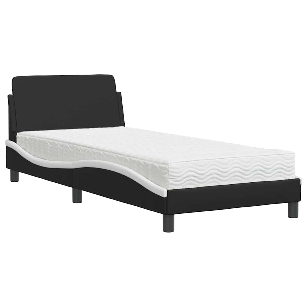 Bed with Mattress "Dover" Black and White 80x200 cm Faux Leather