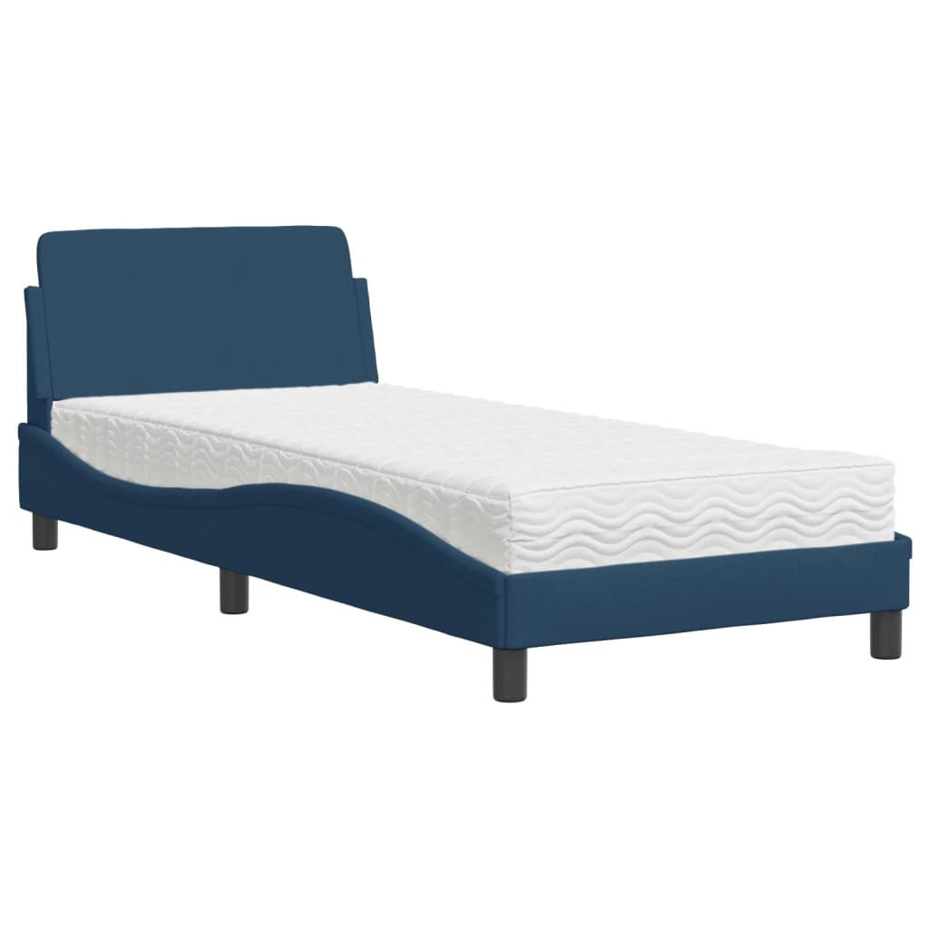 Bed with Mattress "Dover" Blue 90x190 cm Fabric