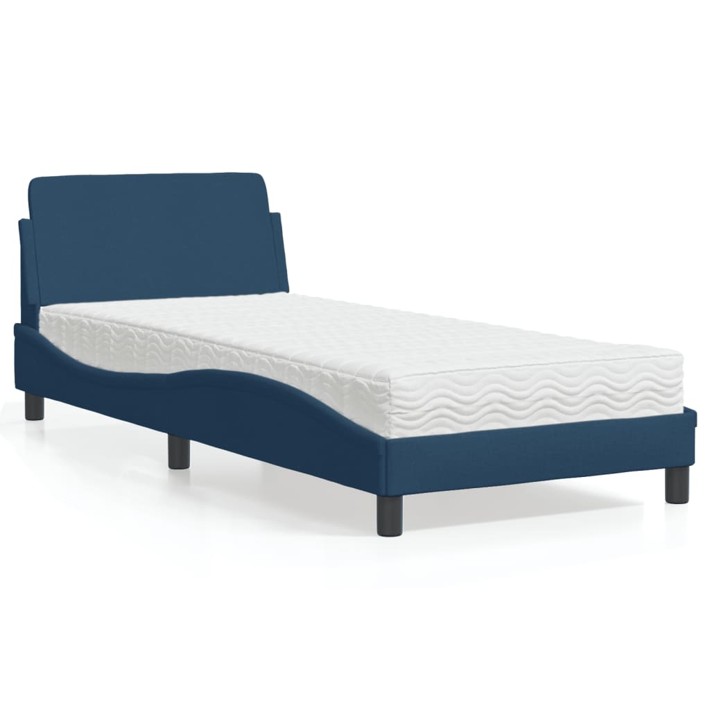 Bed with Mattress "Dover" Blue 90x190 cm Fabric