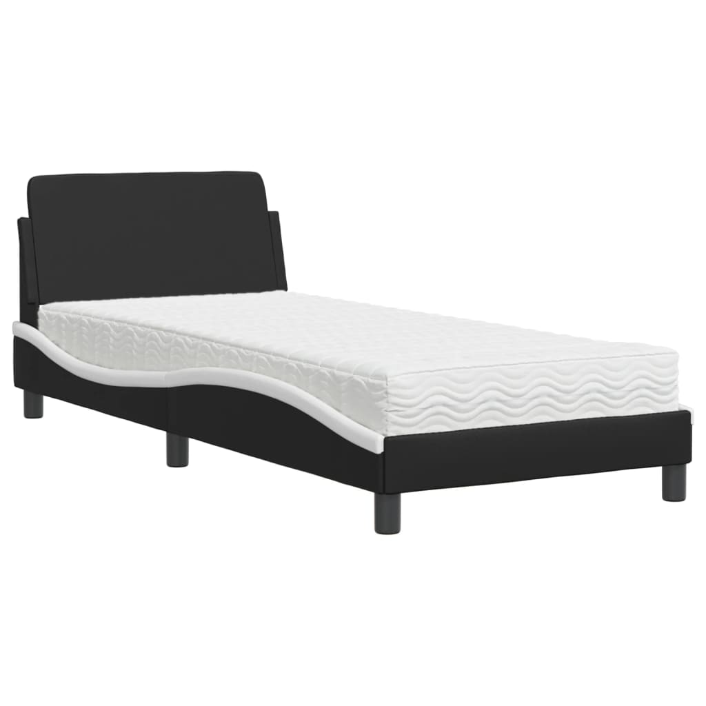 Bed with Mattress "Dover" Black and White 90x200 cm Faux Leather
