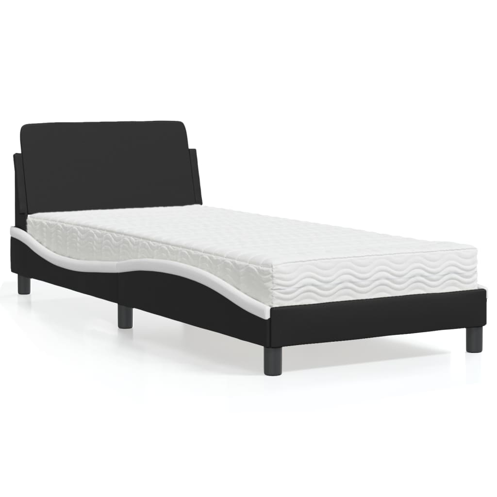 Bed with Mattress "Dover" Black and White 90x200 cm Faux Leather