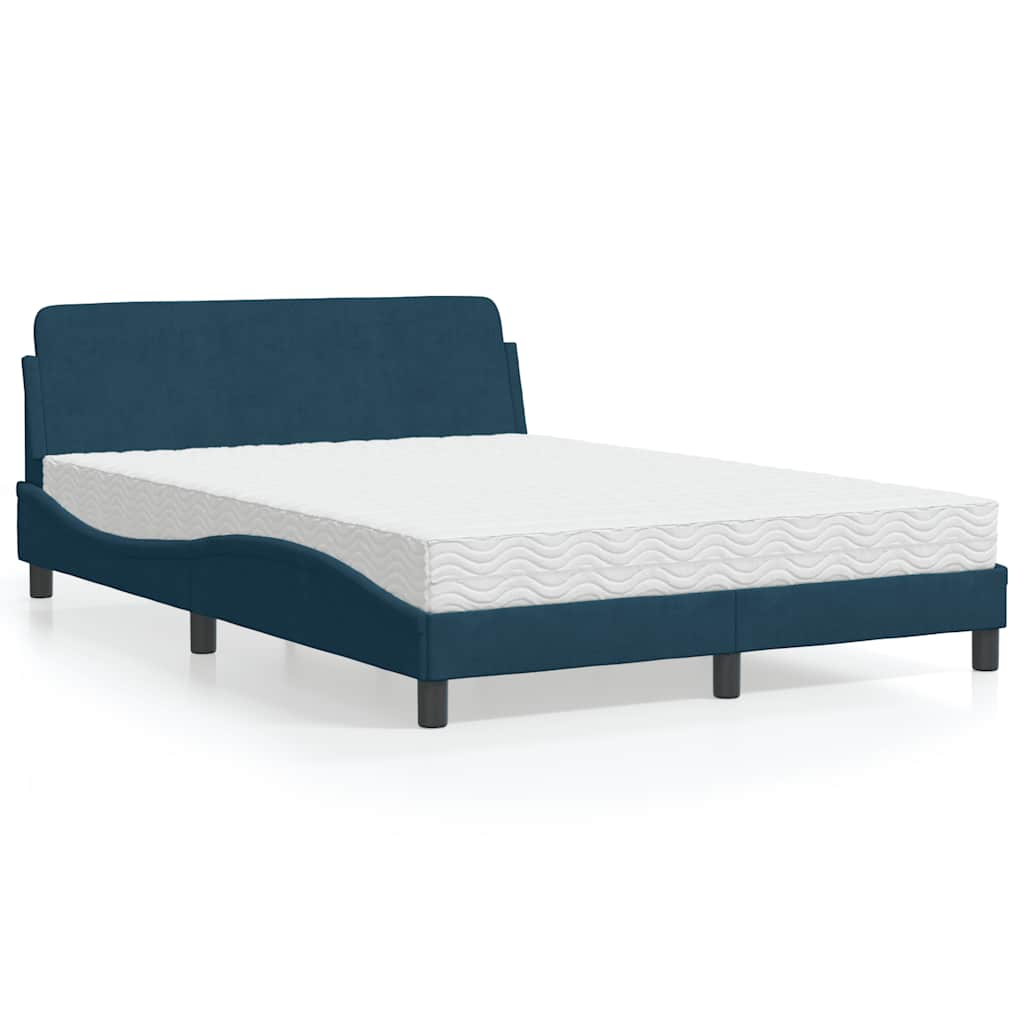 Bed with Mattress "Dover" Blue 140x190 cm Velvet
