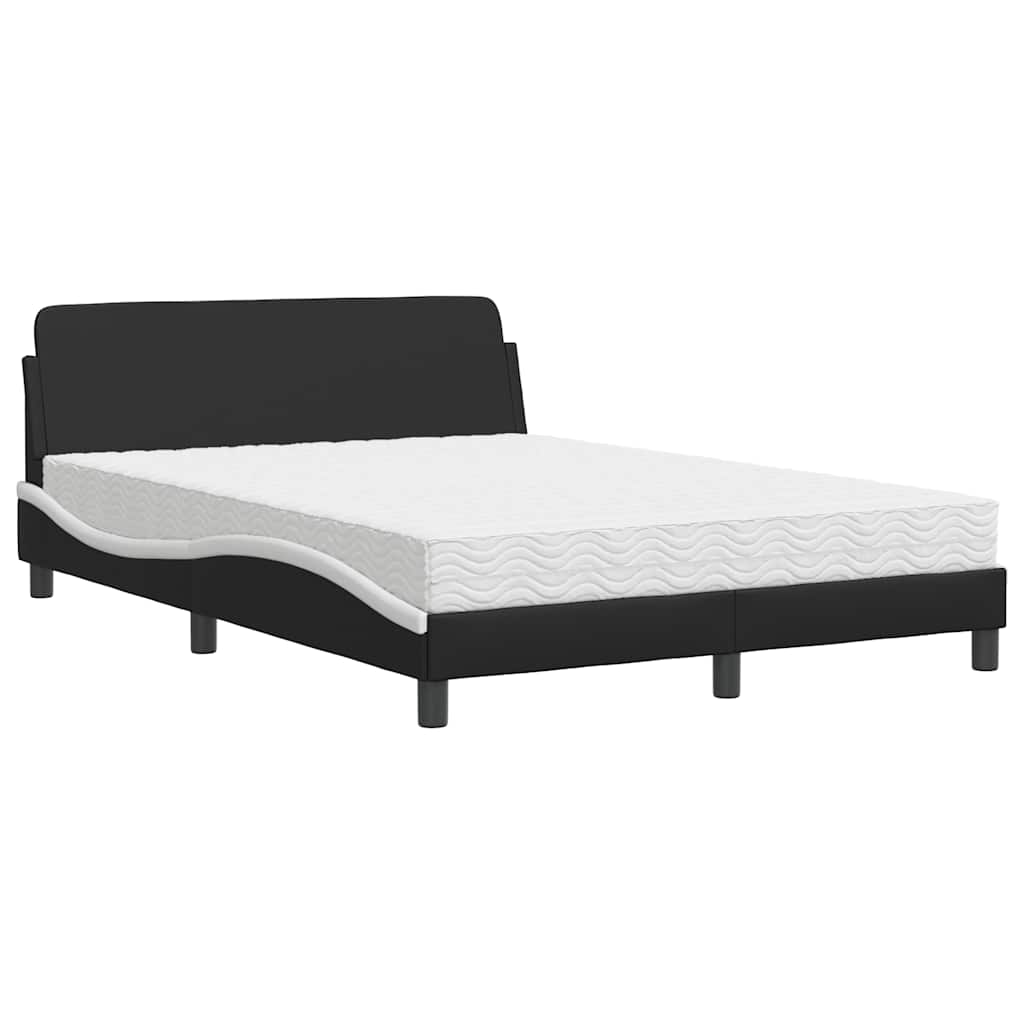 Bed with Mattress "Dover" Black and White 140x190 cm Faux Leather