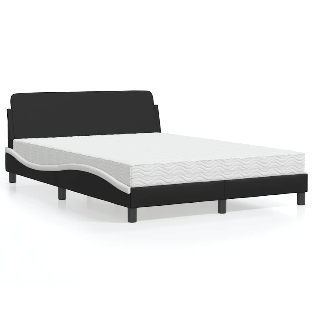Bed with Mattress "Dover" Black and White 140x190 cm Faux Leather