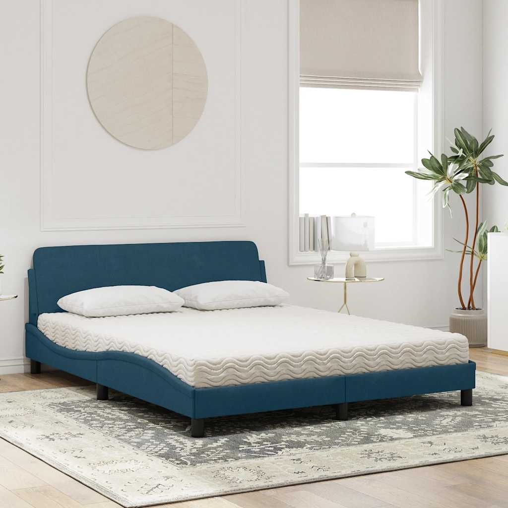 Bed with Mattress "Dover" Blue 160x200 cm Velvet