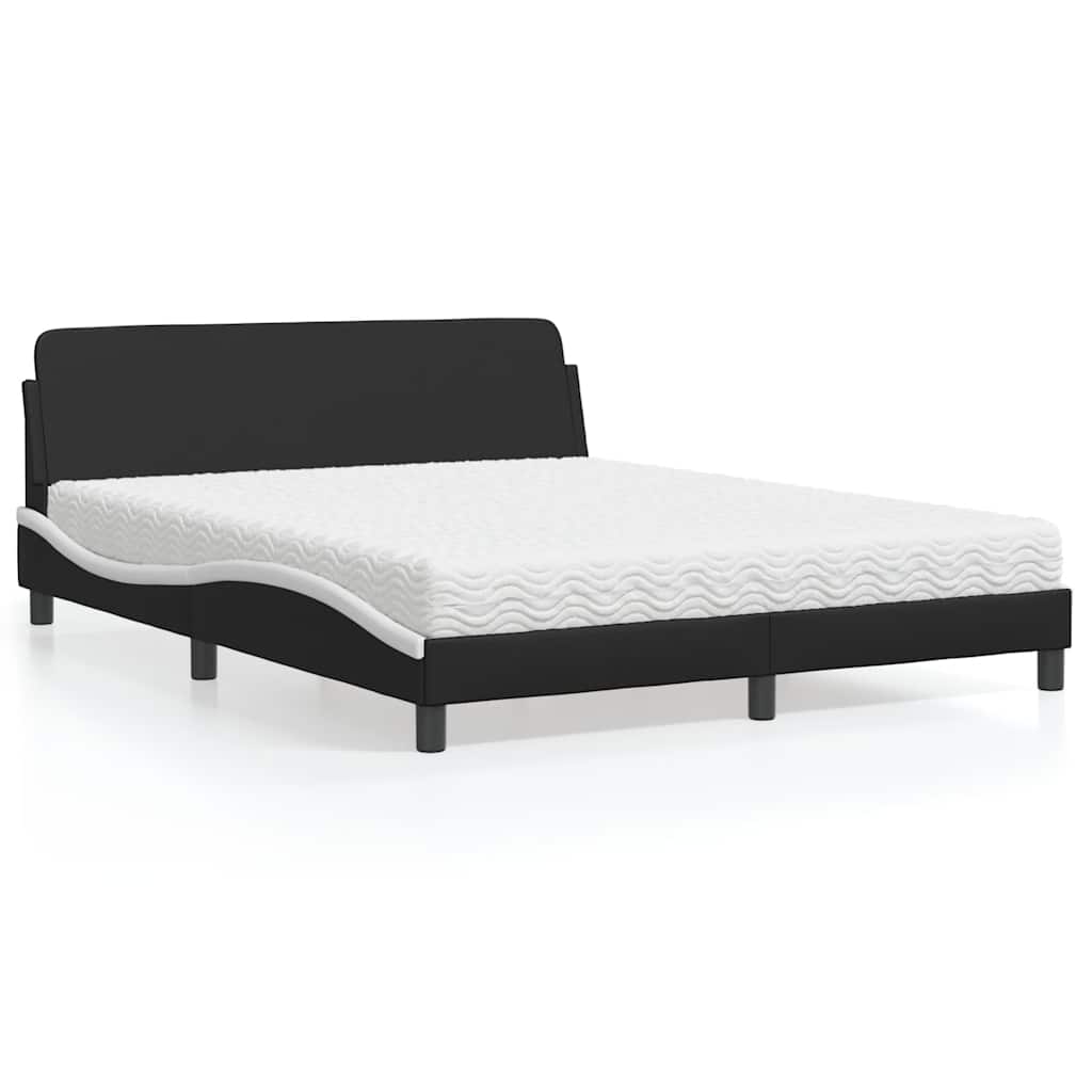 Bed with Mattress "Dover" Black and White 160x200 cm Faux Leather