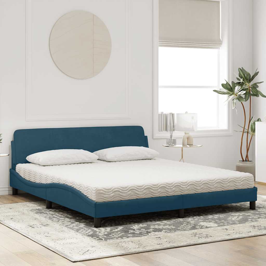 Bed with Mattress "Dover" Blue 180x200 cm Velvet