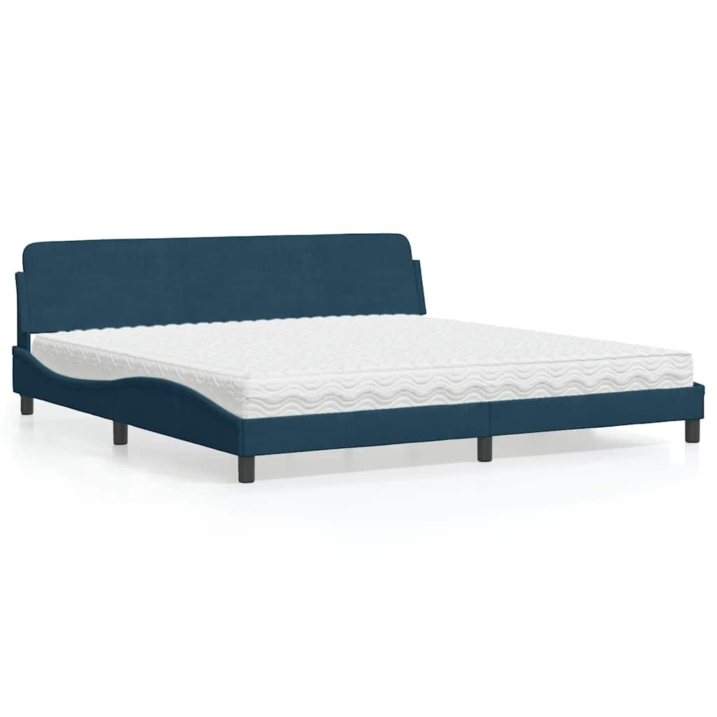 Bed with Mattress "Dover" Blue 200x200 cm Velvet