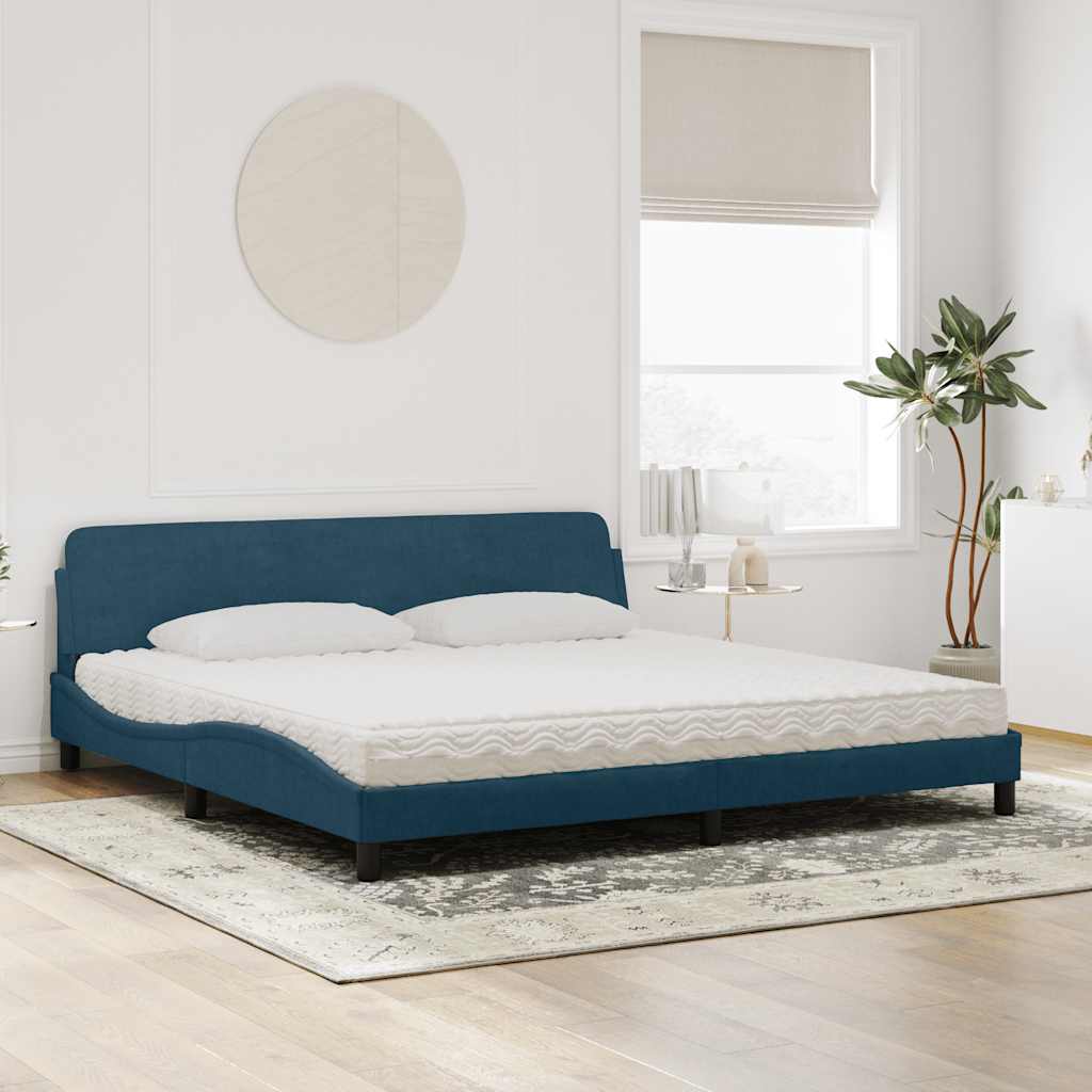 Bed with Mattress "Dover" Blue 200x200 cm Velvet