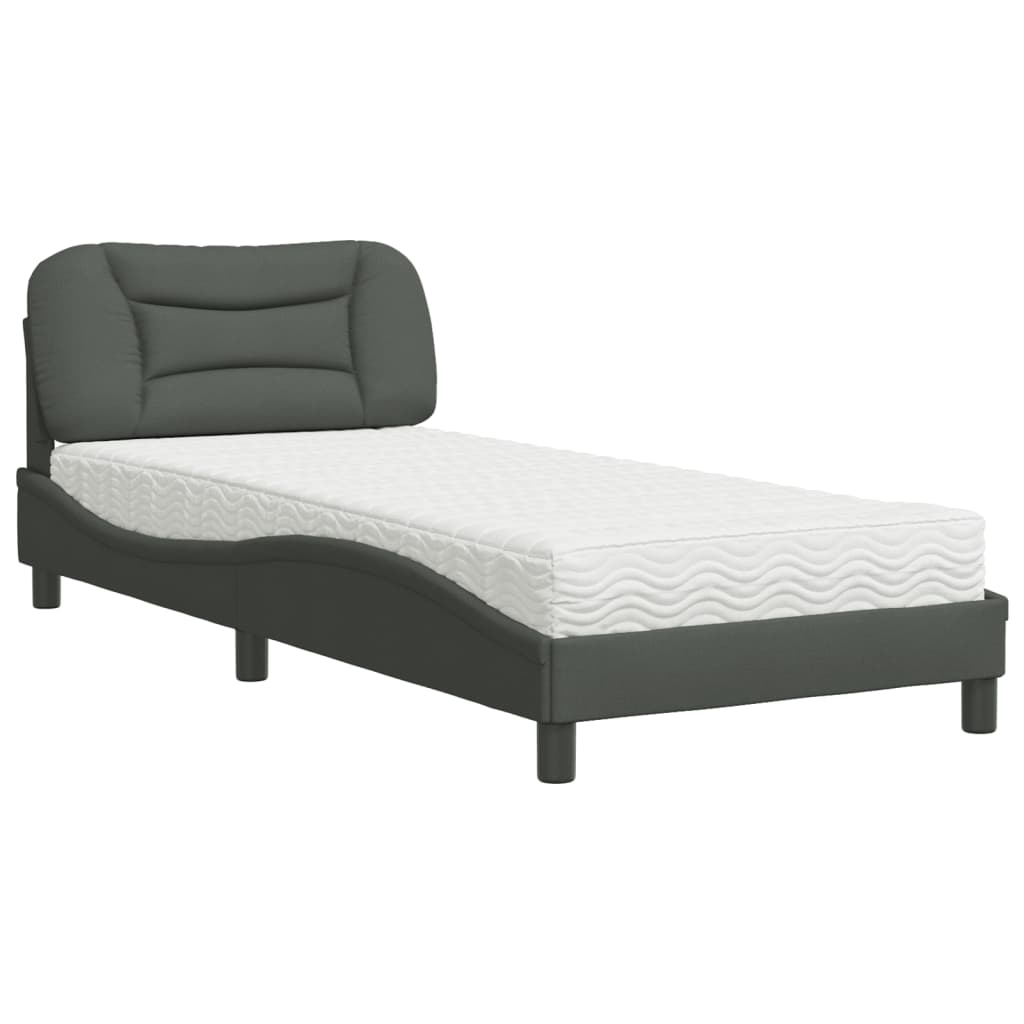 Bed with Mattress "Hvar" Dark Grey 90x190 cm Fabric