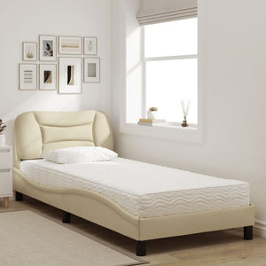 Bed with Mattress "Hvar" Cream 90x190 cm Fabric