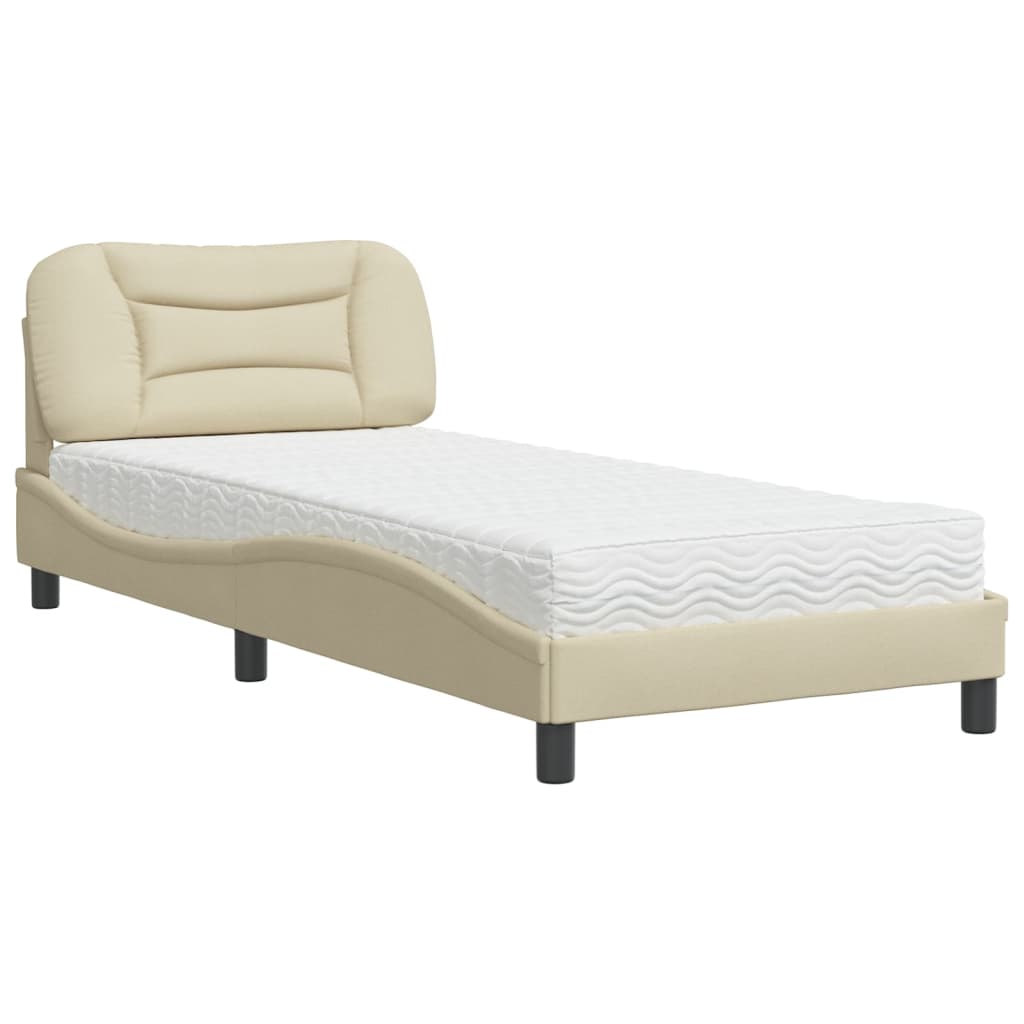 Bed with Mattress "Hvar" Cream 90x200 cm Fabric