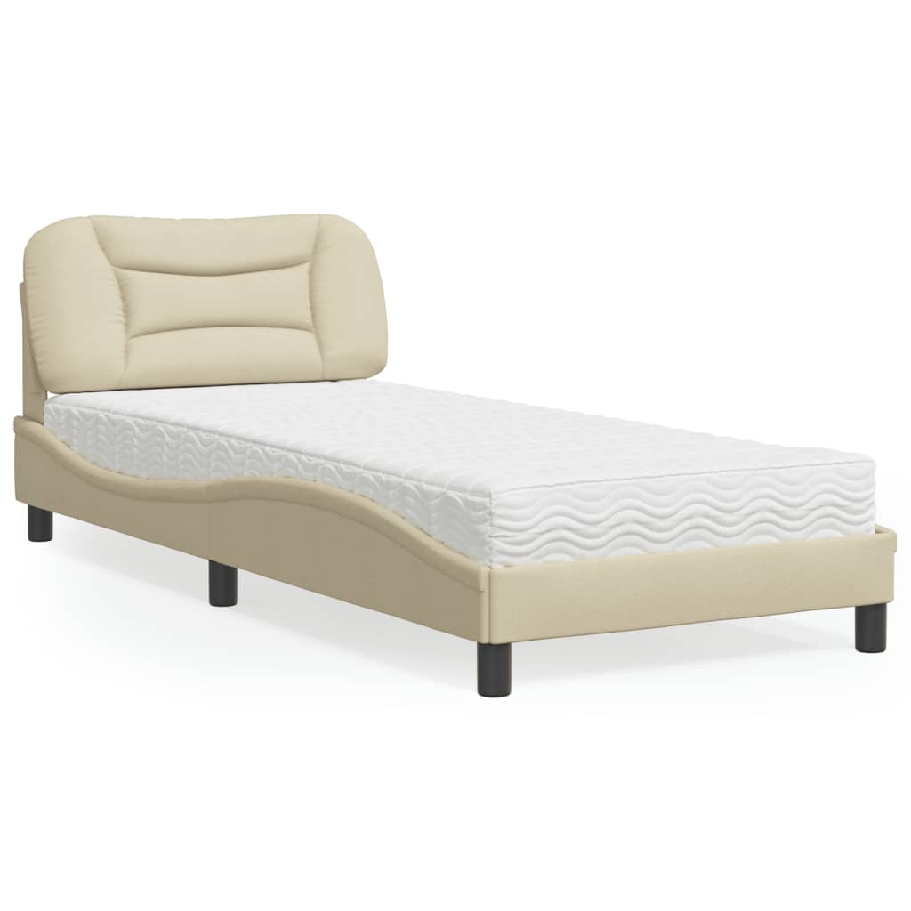 Bed with Mattress "Hvar" Cream 90x200 cm Fabric