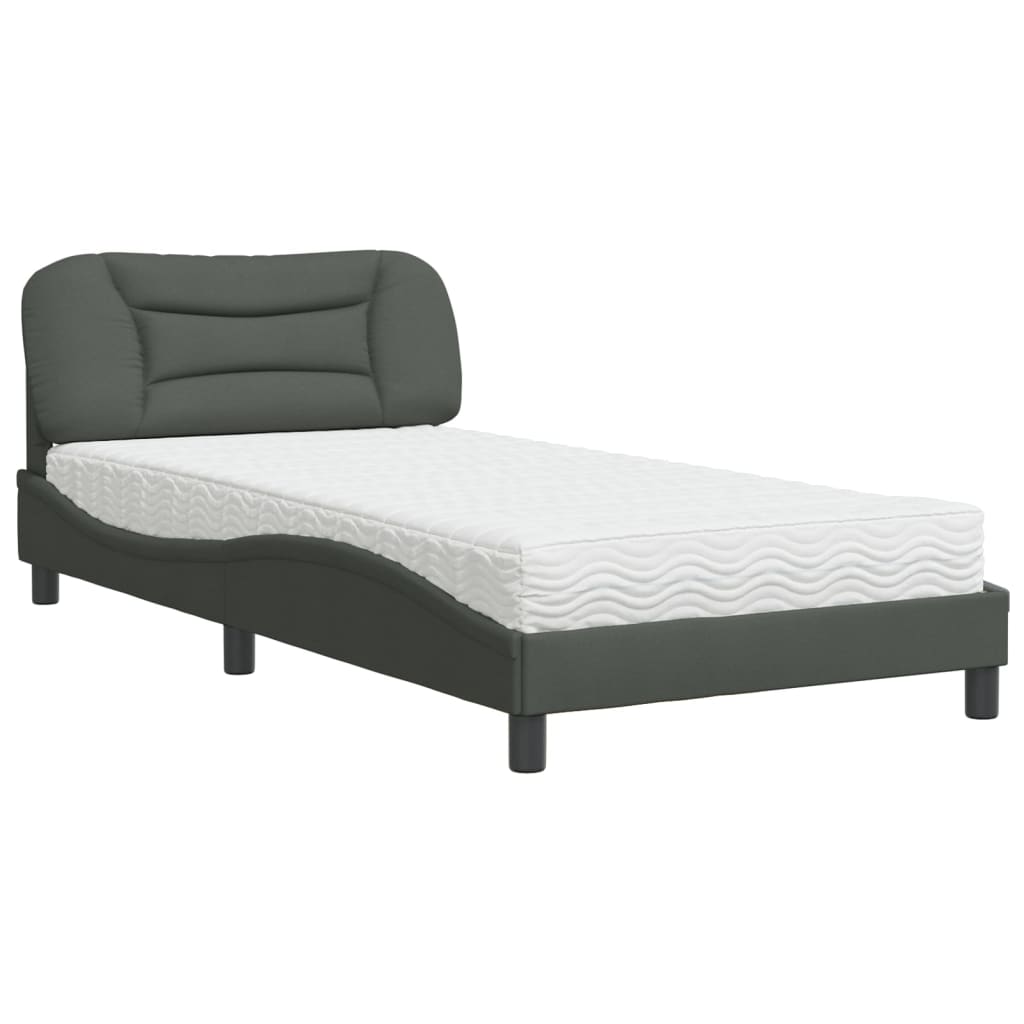 Bed with Mattress "Hvar" Dark Grey 100x200 cm Fabric