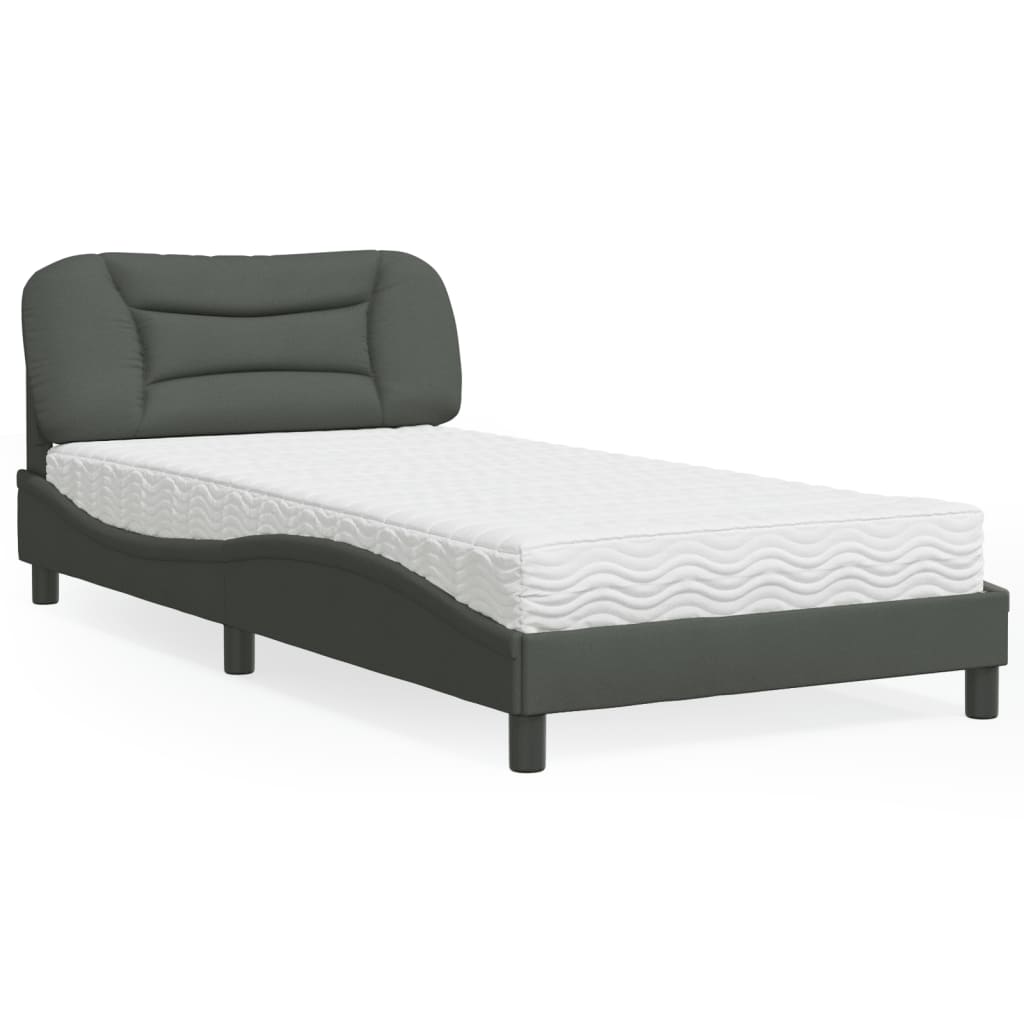 Bed with Mattress "Hvar" Dark Grey 100x200 cm Fabric