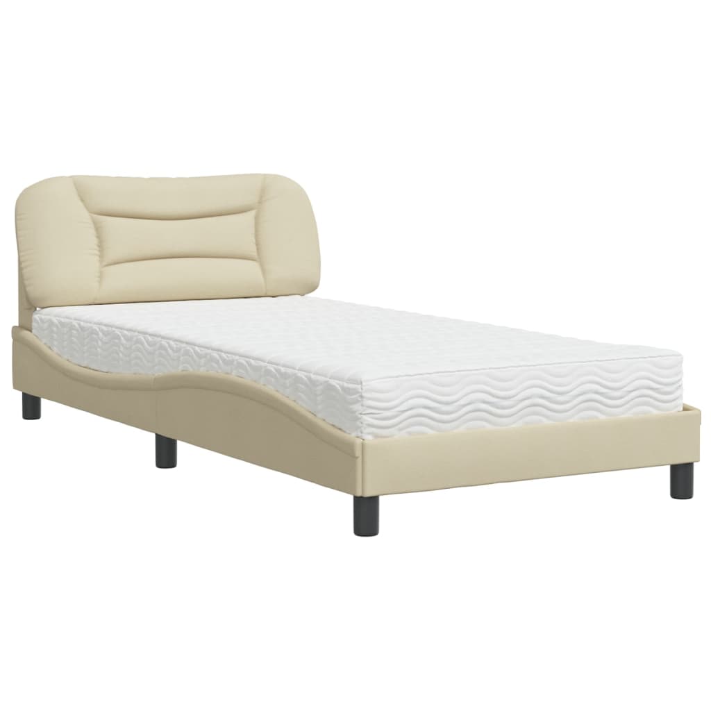 Bed with Mattress "Hvar" Cream 100x200 cm Fabric