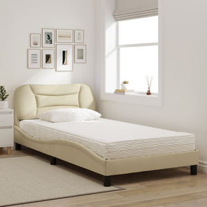Bed with Mattress "Hvar" Cream 100x200 cm Fabric