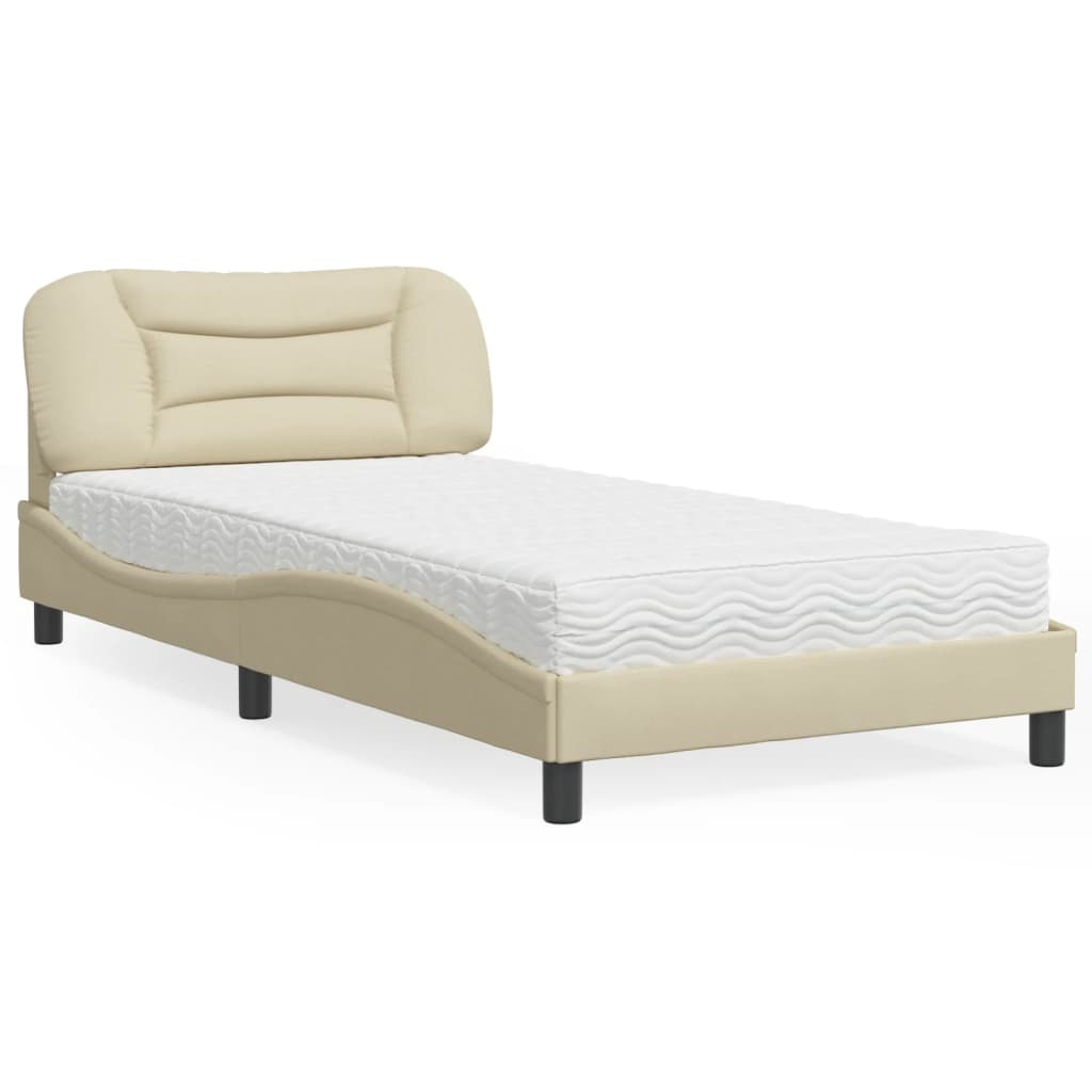 Bed with Mattress "Hvar" Cream 100x200 cm Fabric