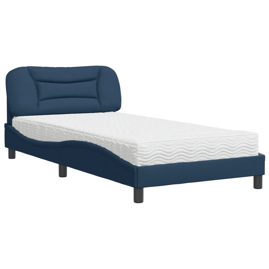 Bed with Mattress "Hvar" Blue 100x200 cm Fabric