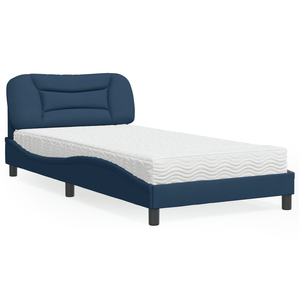 Bed with Mattress "Hvar" Blue 100x200 cm Fabric