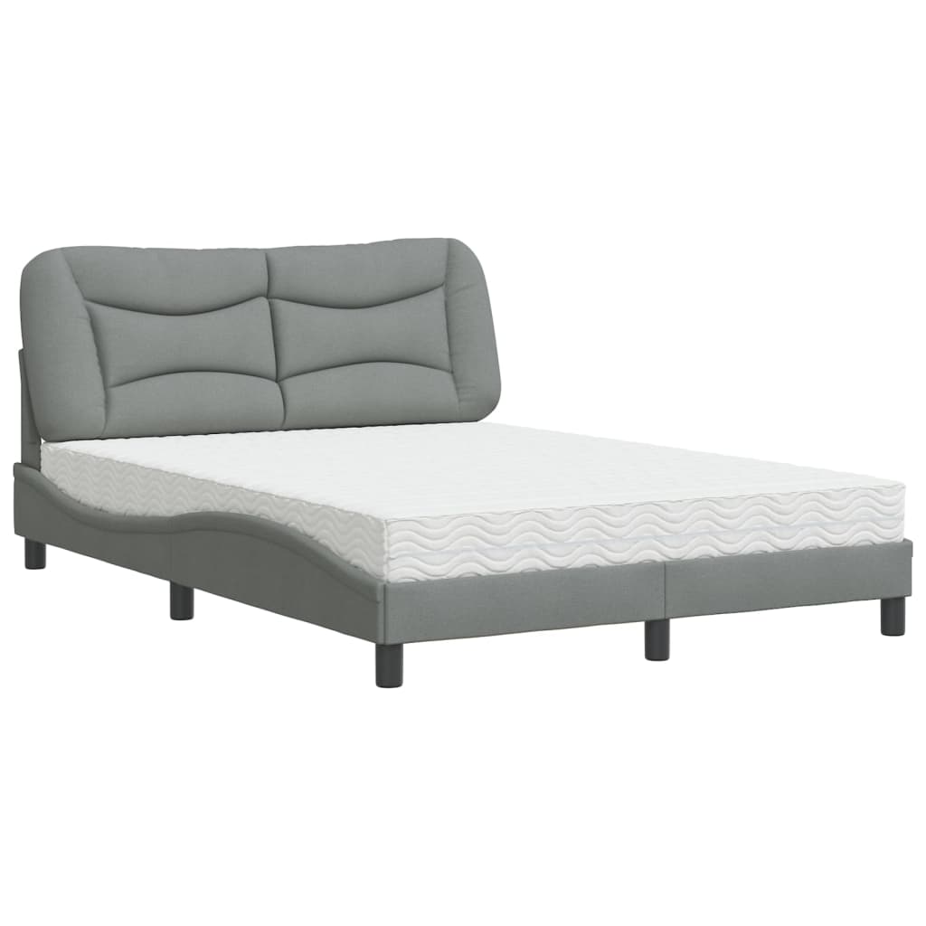 Bed with Mattress "Hvar" Light Grey 140x190 cm Fabric