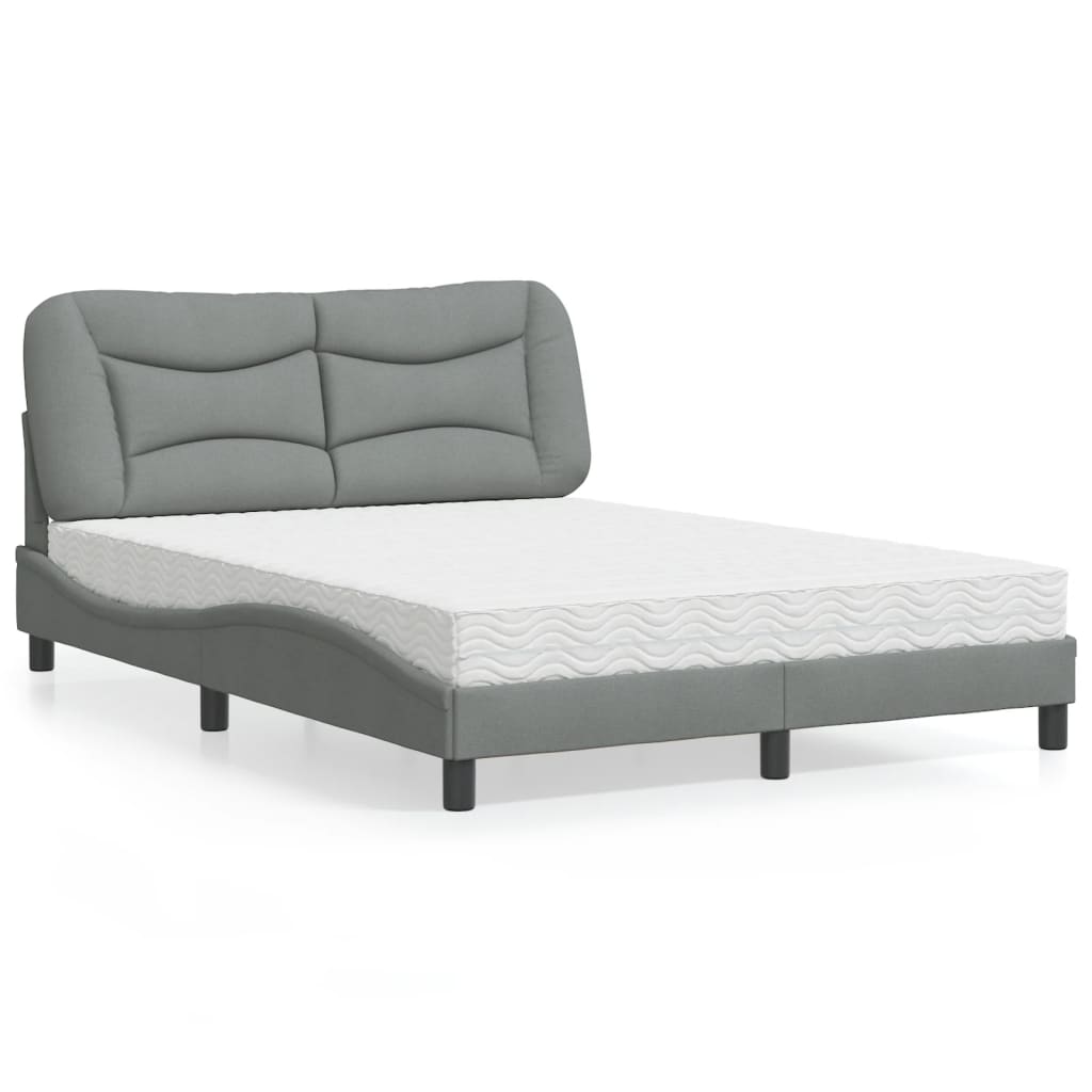 Bed with Mattress "Hvar" Light Grey 140x190 cm Fabric