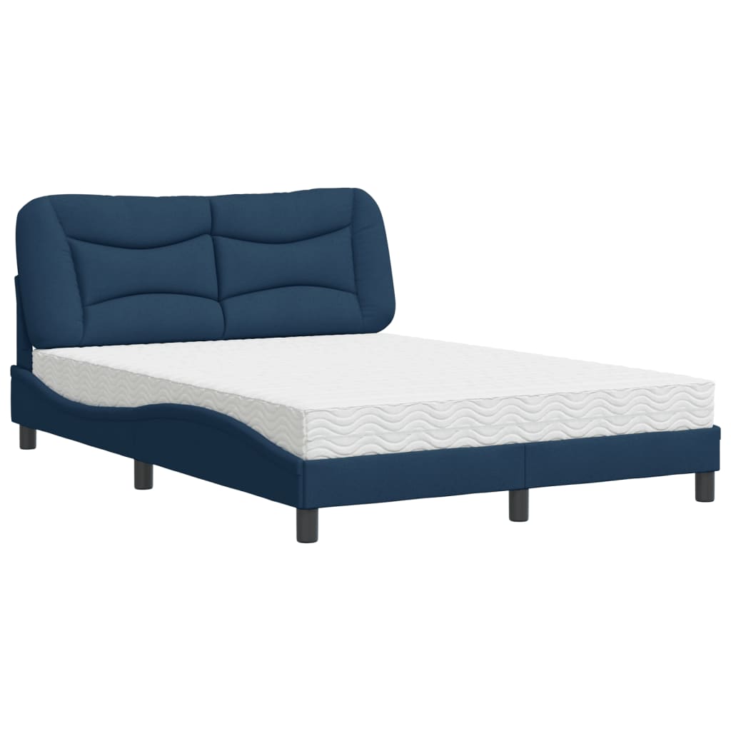 Bed with Mattress "Hvar" Blue 140x190 cm Fabric