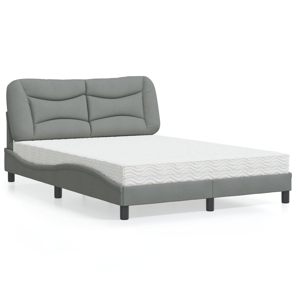Bed with Mattress "Hvar" Light Grey 140x200 cm Fabric