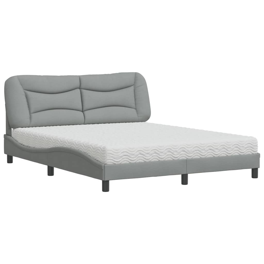 Bed with Mattress "Hvar" Light Grey 160x200 cm Fabric