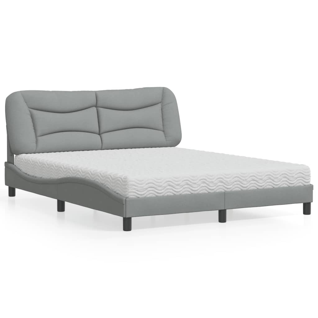 Bed with Mattress "Hvar" Light Grey 160x200 cm Fabric