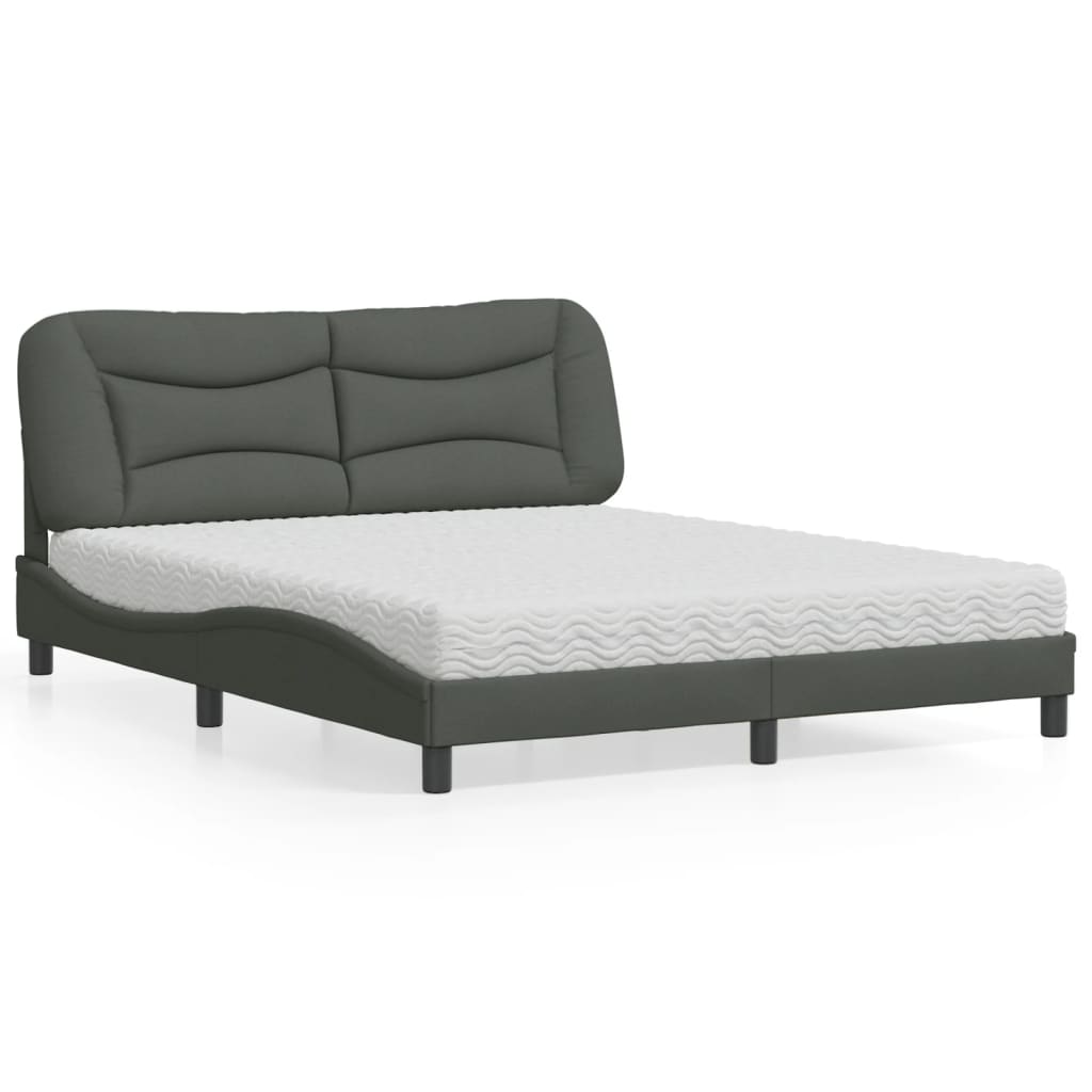 Bed with Mattress "Hvar" Dark Grey 160x200 cm Fabric